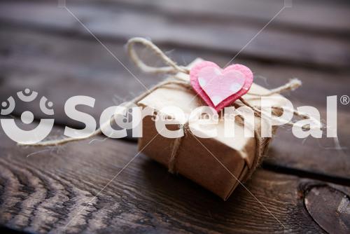 Valentine Giftbox With Pink Heart On Wooden Background